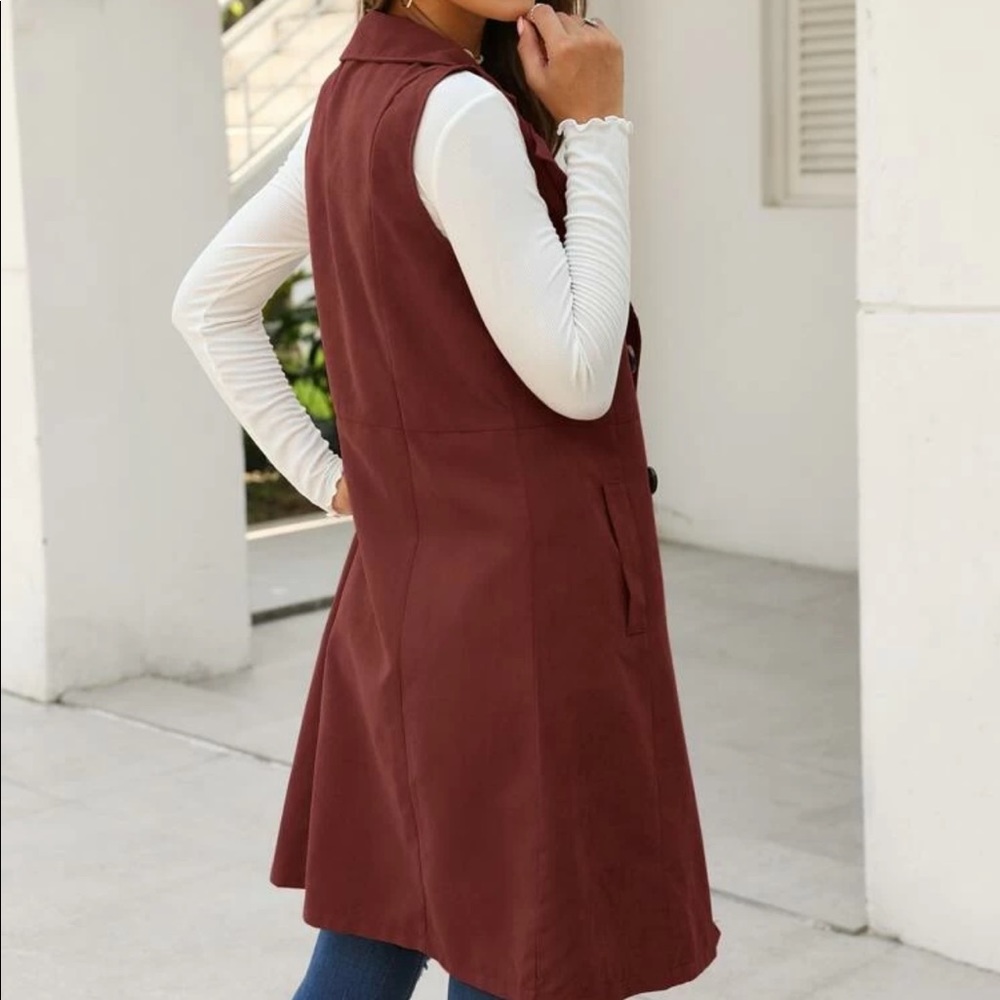 Vest Double Breasted Trench Coat Jacket black - Picture 4 of 8